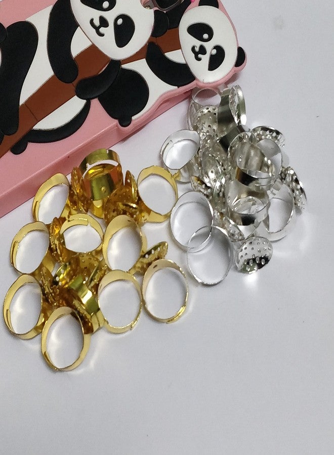 Excellentcrafts قواعد خواتم معدنية قابلة للتعديل من إكسيلنت كرافتس لصنع المجوهرات - عبوة من 10 قطع (5 ذهبية + 5 فضية) - تشكيلة متنوعة من قطع الخواتم بتصاميم جالي للراتنج، مشاريع الحرف اليدوية - Image 4